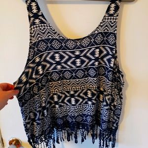 Boho fringe crop tank top